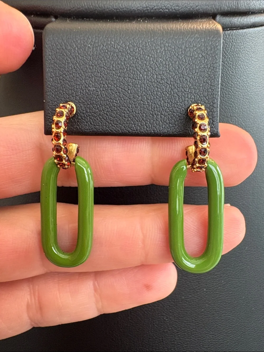 Tory Burch Roxanne Link Green Crystal Gold Drop Earrings Good Preowned